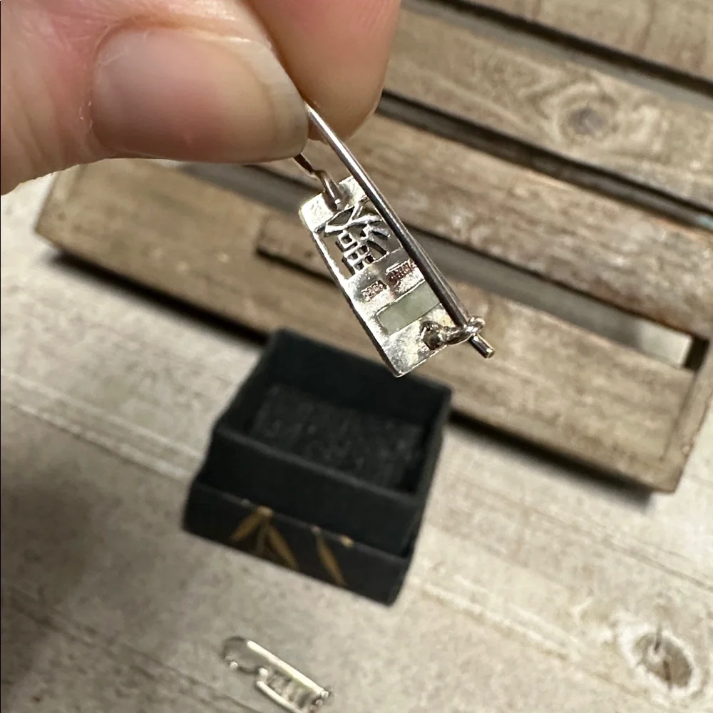 Sterling silver 925 greatshape jade green marcasite Chinese blessing earring - Picture 5 of 5